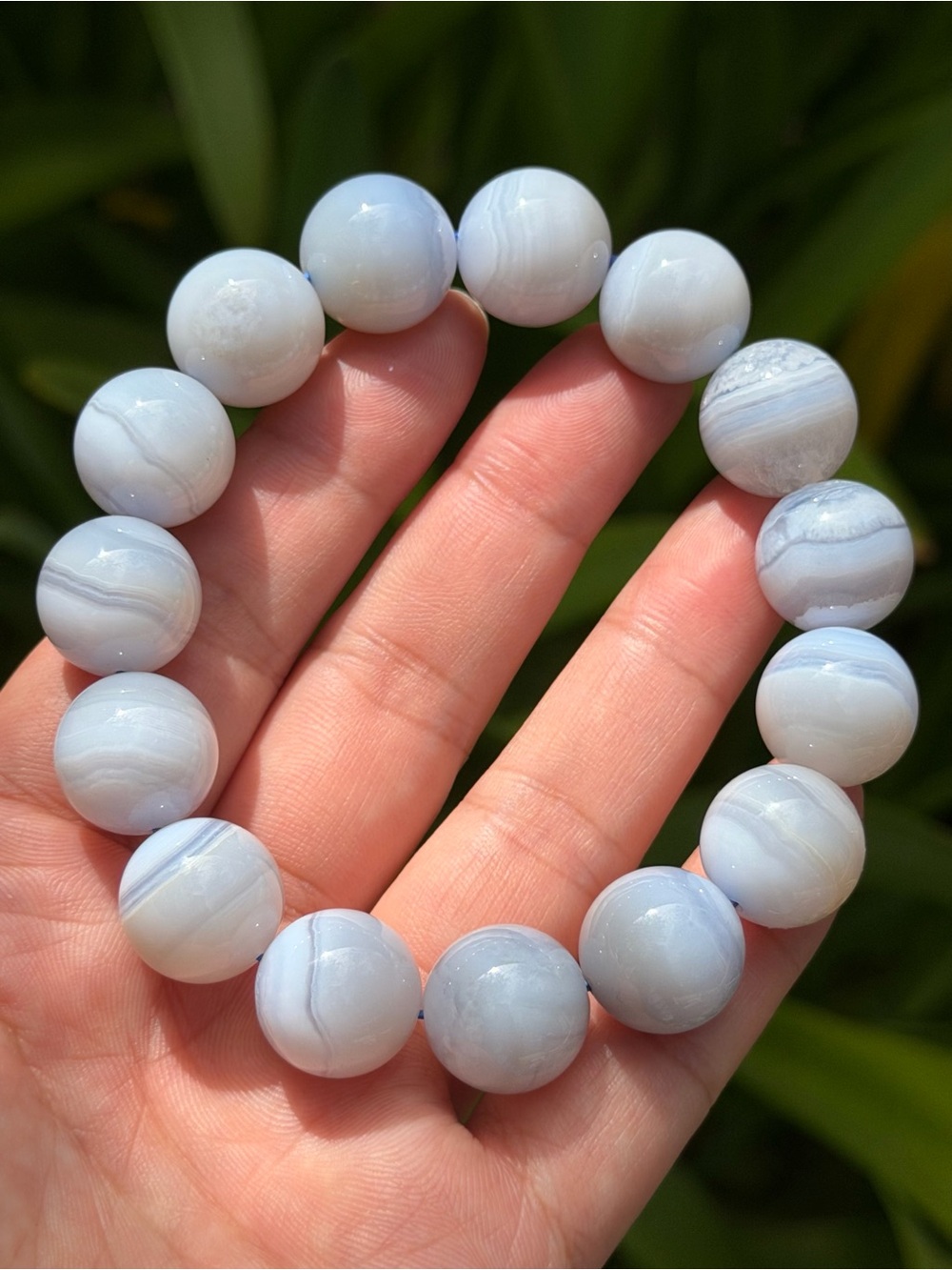 15mm stretchable high quaLity banded blue lace agate bracelet 1784